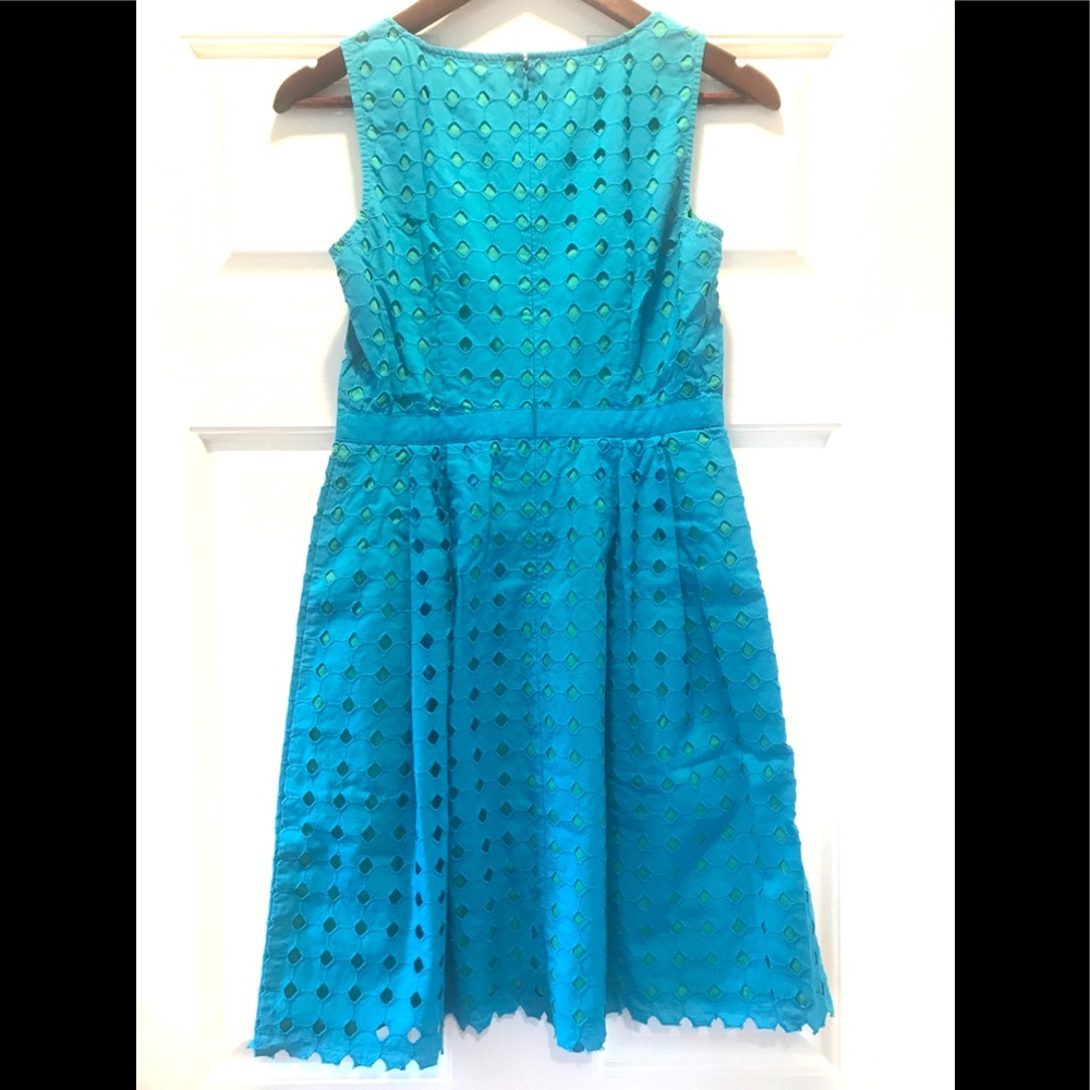LOFT turquoise/green A-line eyelet mini dress, size 2 - Picture 2 of 7
